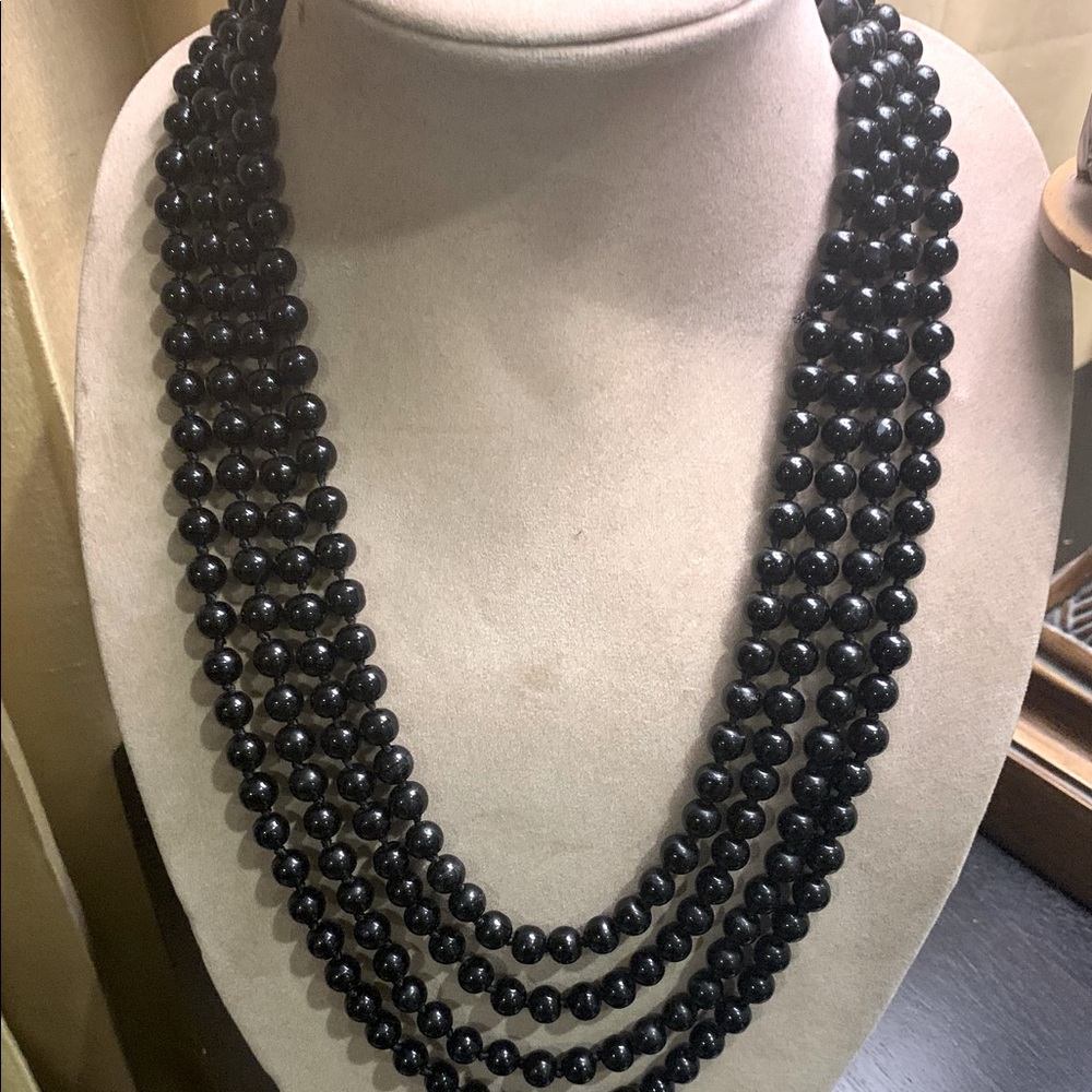 Minimalist Multi-strand Black Beaded Necklace